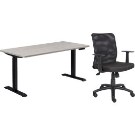 Global Industrial 695780GY-B Interion® Height Adjustable Table with Chair Bundle - 60"W x 30"D, Gray W/ Black Base image.