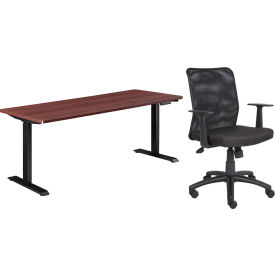 Global Industrial 695780MH-B Interion® Height Adjustable Table with Chair Bundle - 60"W x 30"D, Mahogany W/ Black Base image.