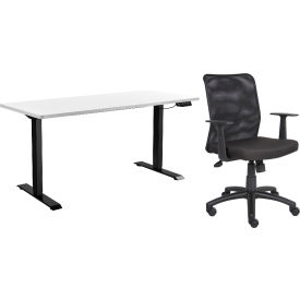 Global Industrial 695780WH-B Interion® Height Adjustable Table with Chair Bundle - 60"W x 30"D - White w/ Black Base image.