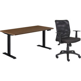 Global Industrial 695780WN-B Interion® Height Adjustable Table with Chair Bundle - 60"W x 30"D, Walnut W/ Black Base image.