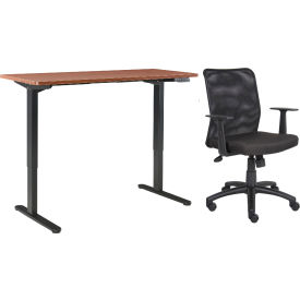 Global Industrial 695781CH-B Interion® Height Adjustable Table with Chair Bundle - 72"W x 30"D - Cherry w/ Black Base image.