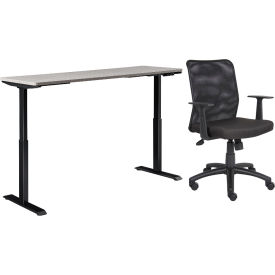 Global Industrial 695781GY-B Interion® Height Adjustable Table with Chair Bundle - 72"W x 30"D, Gray W/ Black Base image.