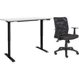 Global Industrial 695781WH-B Interion® Height Adjustable Table with Chair Bundle - 72"W x 30"D - White w/ Black Base image.