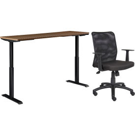 Global Industrial 695781WN-B Interion® Height Adjustable Table with Chair Bundle - 72"W x 30"D, Walnut W/ Black Base image.