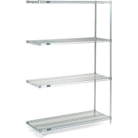 Global Industrial B2345974 Nexel® 4 Shelf, Stainless Steel Wire Shelving Unit, Add On, 24"W x 14"D x 63"H image.