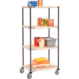 Global Industrial B2381867 Nexelite® Plastic Mat Shelf Truck w/Poly Brake Casters, 30"L x 18"W x 69"H, White image.