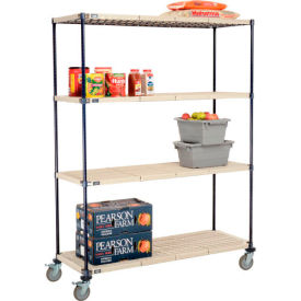 Global Industrial B2381871 Nexelite® Plastic Mat Shelf Truck w/Poly Brake Casters, 60"L x 18"W x 80"H, White image.