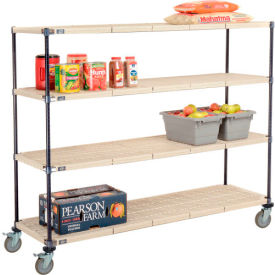 Global Industrial B2381874 Nexelite® Plastic Mat Shelf Truck w/Poly Brake Casters, 72"L x 24"W x 60"H, White image.