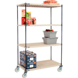 Global Industrial B2381876 Nexelite® Plastic Mat Shelf Truck w/Poly Swivel Casters, 48"L x 24"W x 80"H, White image.