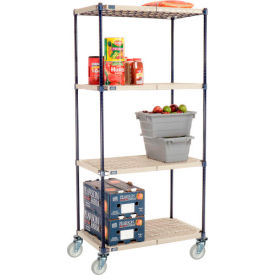 Global Industrial B2381879 Nexelite® Plastic Mat Shelf Truck w/Poly Swivel Casters, 36"L x 21"W x 80"H, White image.