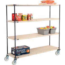 Global Industrial B2381882 Nexelite® Plastic Mat Shelf Truck w/Poly Swivel Casters, 72"L x 24"W x 69"H, White image.