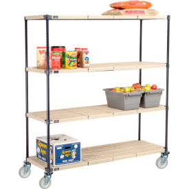 Global Industrial B2381885 Nexelite® Plastic Mat Shelf Truck w/Poly Swivel Casters, 60"L x 18"W x 69"H, White image.