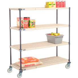 Global Industrial B2381887 Nexelite® Plastic Mat Shelf Truck w/Poly Swivel Casters, 54"L x 24"W x 60"H, White image.