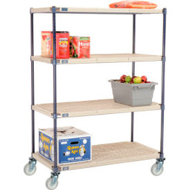 Global Industrial B2381890 Nexelite® Plastic Mat Shelf Truck w/Poly Swivel Casters, 42"L x 21"W x 60"H, White image.