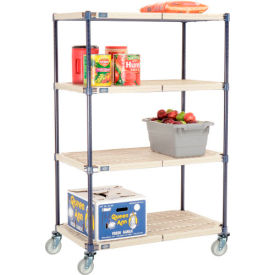 Global Industrial B2381891 Nexelite® Plastic Mat Shelf Truck w/Poly Swivel Casters, 36"L x 21"W x 60"H, White image.