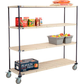 Global Industrial B2381892 Nexelite® Plastic Mat Shelf Truck w/Poly Brake Casters, 72"L x 21"W x 69"H, White image.