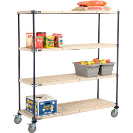 Global Industrial B2381893 Nexelite® Plastic Mat Shelf Truck w/Poly Brake Casters, 60"L x 21"W x 69"H, White image.