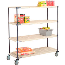 Global Industrial B2381898 Nexelite® Plastic Mat Shelf Truck w/Poly Brake Casters, 54"L x 24"W x 60"H, White image.