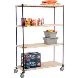 Global Industrial B2381902 Nexelite® Plastic Mat Shelf Truck w/Poly Brake Casters, 54"L x 18"W x 80"H, White image.