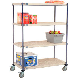 Global Industrial B2381907 Nexelite® Plastic Mat Shelf Truck w/Poly Brake Casters, 42"L x 21"W x 60"H, White image.