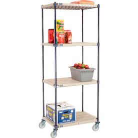 Global Industrial B2381910 Nexelite® Plastic Mat Shelf Truck w/Poly Swivel Casters, 30"L x 21"W x 80"H, White image.