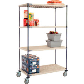 Global Industrial B2381925 Nexelite® Plastic Mat Shelf Truck w/Poly Brake Casters, 48"L x 21"W x 69"H, White image.