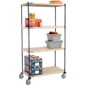 Global Industrial B2381933 Nexelite® Plastic Mat Shelf Truck w/Poly Brake Casters, 42"L x 21"W x 80"H, White image.