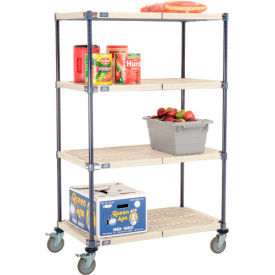 Global Industrial B2381935 Nexelite® Plastic Mat Shelf Truck w/Poly Brake Casters, 36"L x 18"W x 80"H, White image.