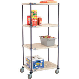 Global Industrial B2381938 Nexelite® Plastic Mat Shelf Truck w/Poly Brake Casters, 30"L x 18"W x 60"H, White image.