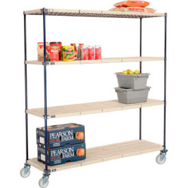 Global Industrial B2381939 Nexelite® Plastic Mat Shelf Truck w/Poly Swivel Casters, 72"L x 24"W x 80"H, White image.