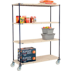 Global Industrial B2381941 Nexelite® Plastic Mat Shelf Truck w/Poly Swivel Casters, 60"L x 21"W x 80"H, White image.