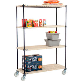 Global Industrial B2381943 Nexelite® Plastic Mat Shelf Truck w/Poly Swivel Casters, 54"L x 18"W x 80"H, White image.