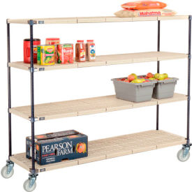 Global Industrial B2381944 Nexelite® Plastic Mat Shelf Truck w/Poly Swivel Casters, 72"L x 21"W x 60"H, White image.