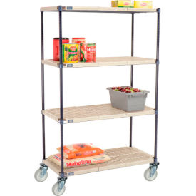 Global Industrial B2381947 Nexelite® Plastic Mat Shelf Truck w/Poly Swivel Casters, 42"L x 21"W x 69"H, White image.