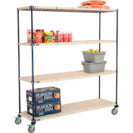 Global Industrial B2381952 Nexelite® Plastic Mat Shelf Truck w/Poly Brake Casters, 72"L x 24"W x 80"H, White image.