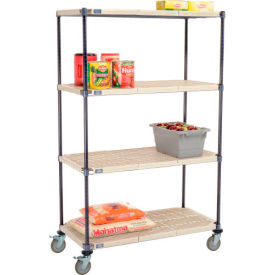 Global Industrial B2381956 Nexelite® Plastic Mat Shelf Truck w/Poly Brake Casters, 42"L x 21"W x 69"H, White image.