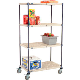 Global Industrial B2381957 Nexelite® Plastic Mat Shelf Truck w/Poly Brake Casters, 36"L x 21"W x 69"H, White image.