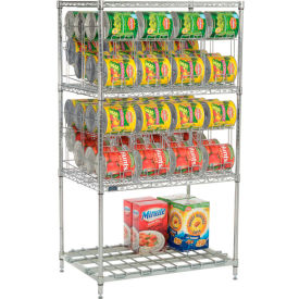 Global Industrial B2274668 Nexel® CR2436DS Can Rack System, 3 Tier, Chrome, Bottom Dunnage Shelf, 36"W X 24"D x 66"H image.
