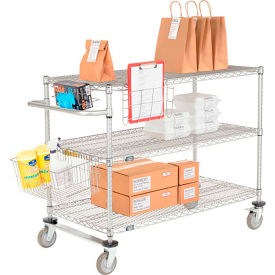 Global Industrial B2370622 Nexel® Chrome Curbside Cart w/3 Shelves & Polyurethane Casters, 24"L x 18"W x 40"H image.