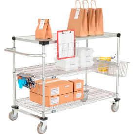 Nexel® Chrome Curbside Cart w/3 Shelves & Polyurethane Casters 36""L x 24""W x 40""H