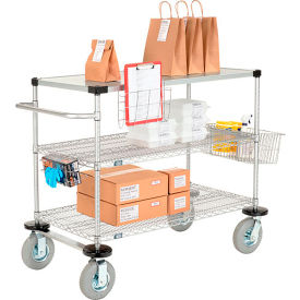 Nexel® Chrome Curbside Cart w/3 Shelves & Pneumatic Casters 60""L x 24""W x 43""H