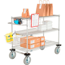 Global Industrial B2371556 Nexel® Chrome Curbside Cart w/3 Shelves & Pneumatic Casters, 1200 Ib, 72"L x 24"W x 43"H image.