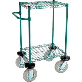 Nexel® 2 Shelf Push Cart Poly-Green24"W x 14"D x 43"H Pneumatic Casters2 Swivel 2 Rigid