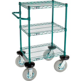 Nexel® 3 Shelf Push Cart Poly-Green24"W x 14"D x 43"H Pneumatic Casters2 Swivel 2 Rigid
