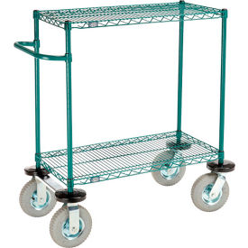 Nexel® 2 Shelf Push Cart Poly-Green36"W x 14"D x 43"H Pneumatic Casters2 Swivel 2 Rigid