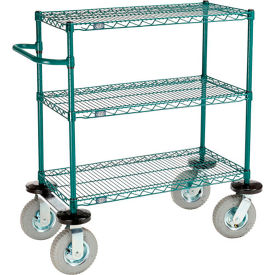 Nexel® 3 Shelf Push Cart Poly-Green36"W x 14"D x 43"H Pneumatic Casters2 Swivel 2 Rigid
