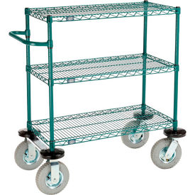 Global Industrial B3055390 Nexel® 3 Shelf Cart, Poly-Green®, 36"L x 18"W x 43"H, Pneumatic Rigid Casters image.