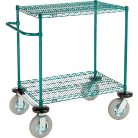 Global Industrial B3055418 Nexel® 2 Shelf Cart, Poly-Green®, 36"L x 24"W x 43"H, Pneumatic Rigid Casters image.