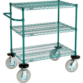 Global Industrial B3055426 Nexel® 3 Shelf Cart, Poly-Green®, 36"L x 24"W x 43"H, Pneumatic Rigid Casters image.