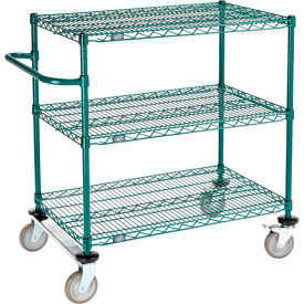 Global Industrial B3055352 Nexel® 3 Shelf Cart, Poly-Green®, 36"L x 24"W x 40"H, Polyurethane Rigid Casters image.